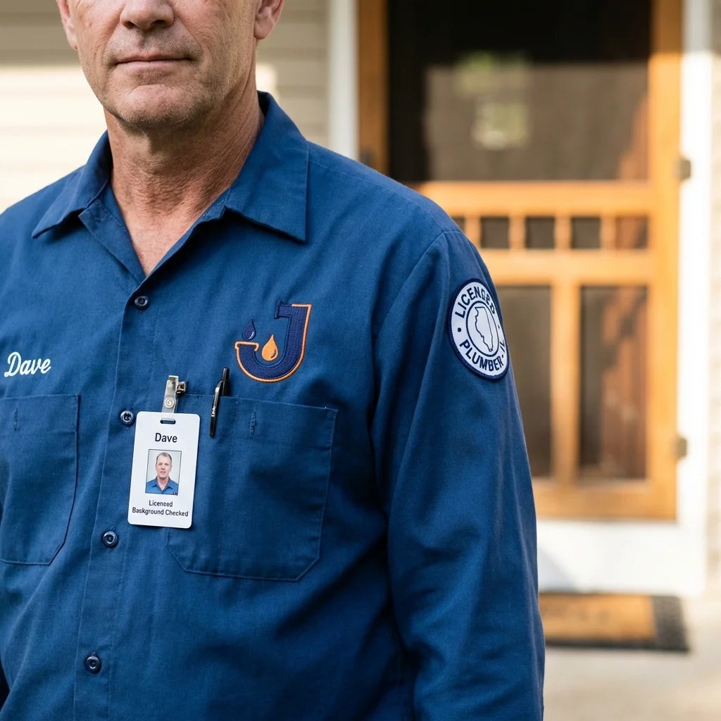Licensed plumber showing ID badge in Watkinsville, GA