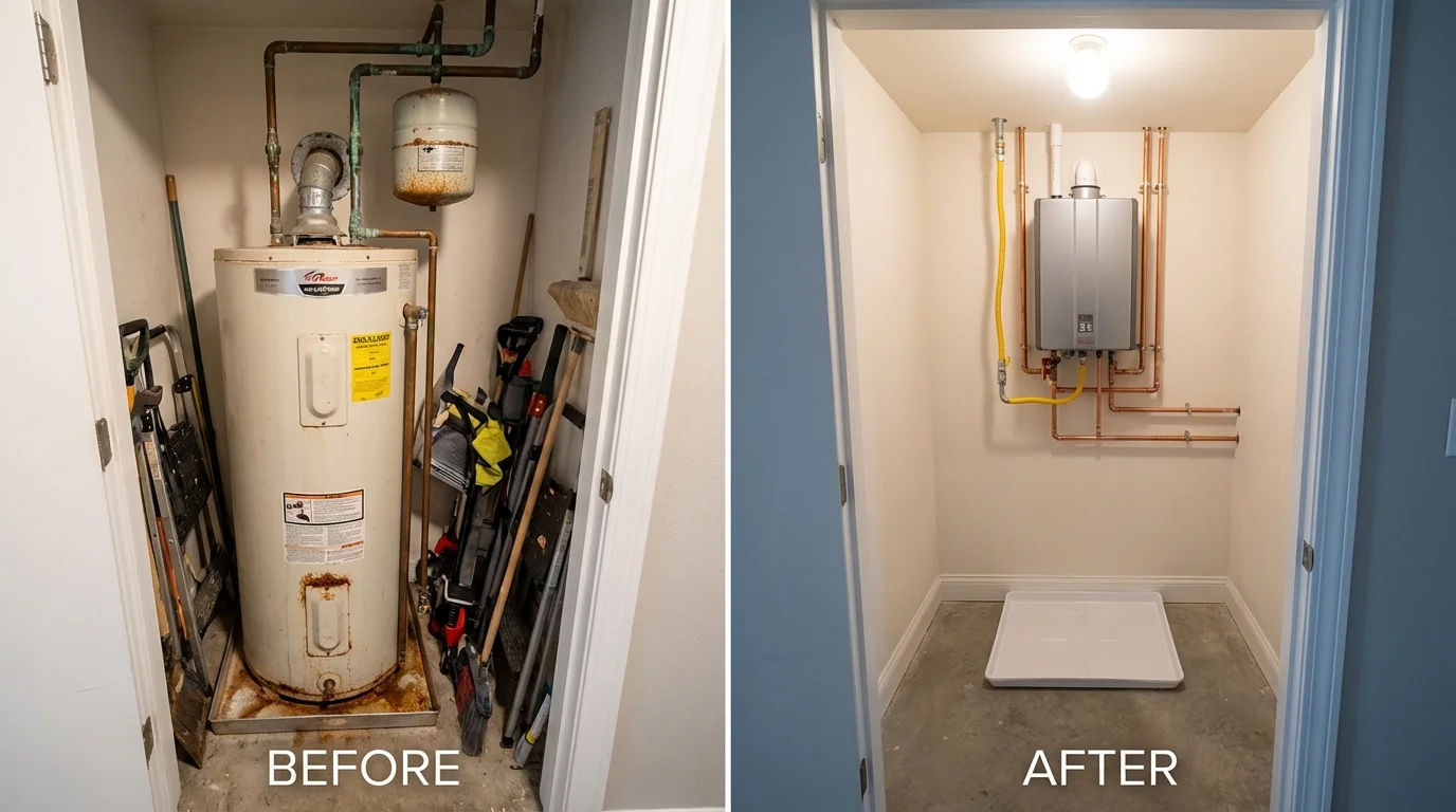 Tank water heater versus wall-mounted tankless unit comparison for Watkinsville, GA homeowners